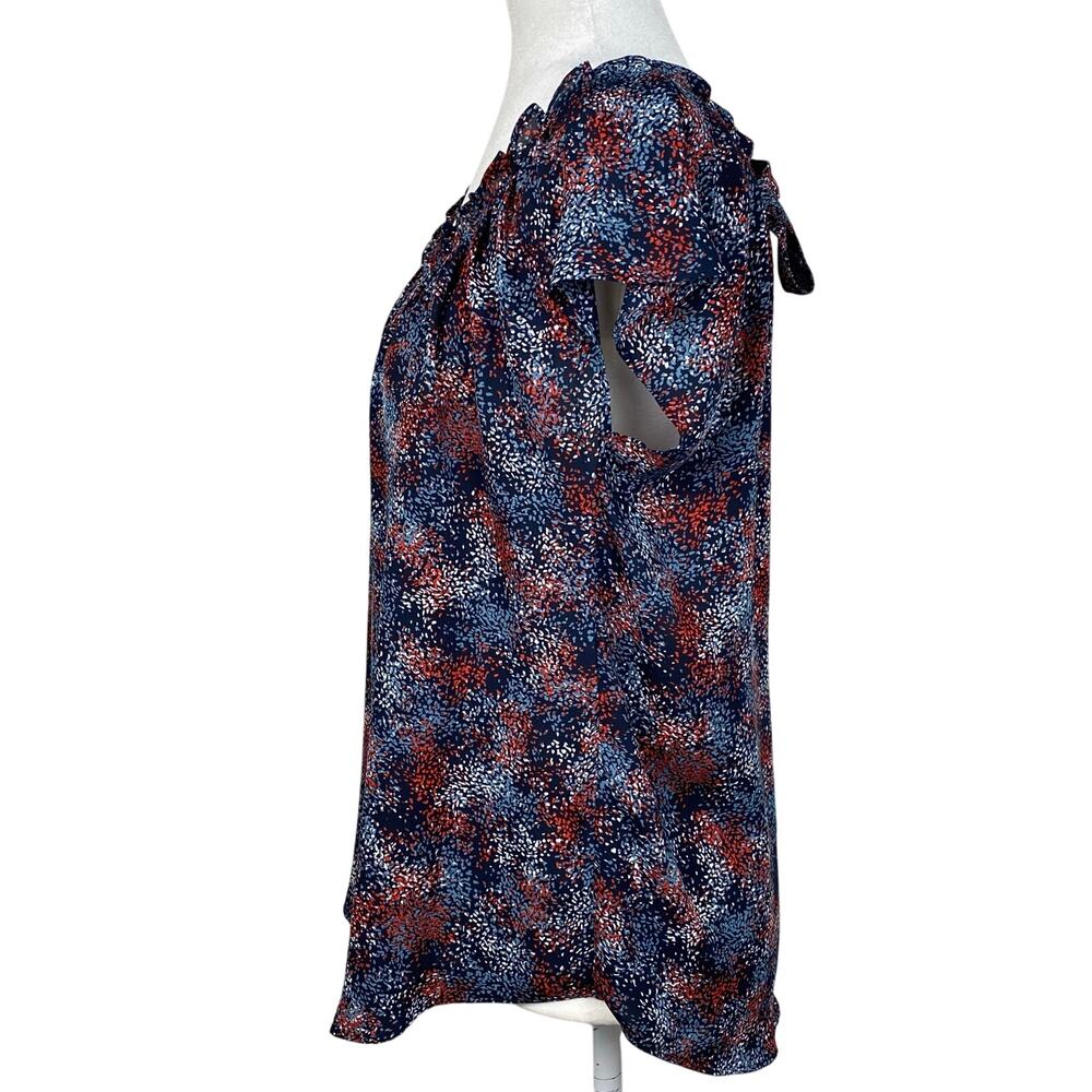 Joe Fresh Womens Blouse Confetti Print Medium Cap Sleeve Career Red White Blue - Picture 2 of 11